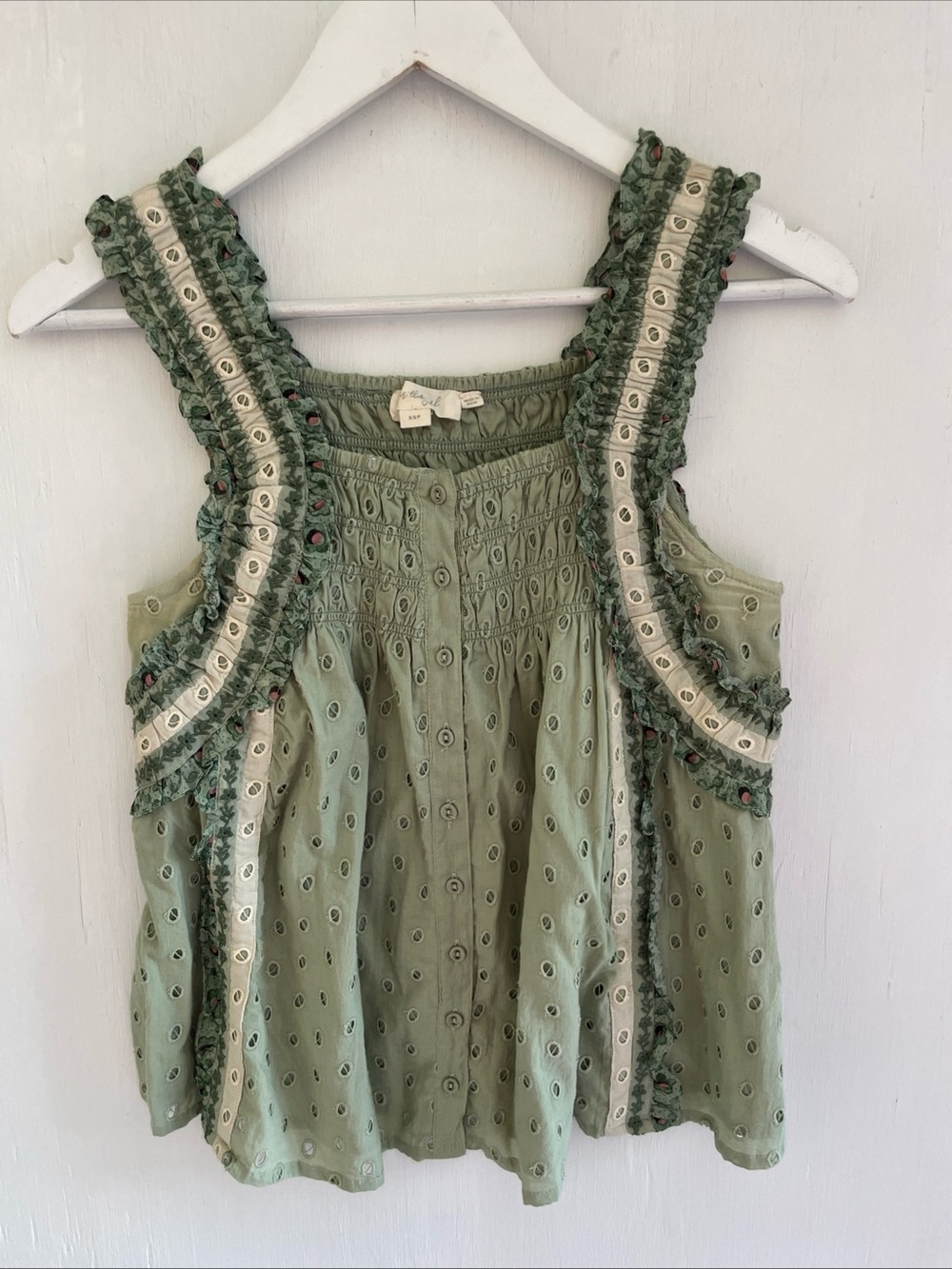 Anthropologie FOREVER THAT GIRL Effie Eyelet Blouse Button-up Sleeveless XSP